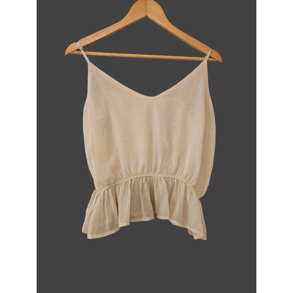 Grade & Gather Cream Chiffon Peplum Camisole Top V-Neck Adjustable Straps L